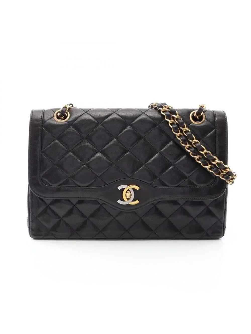 Chanel Shoulder Bag Quilted Limited Edition Double Flap Black Lambskin Chain